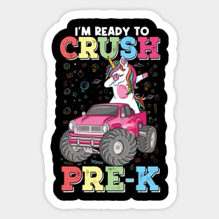 1st day of PreK Dabbing unicorn Monster Truck Back to School Sticker